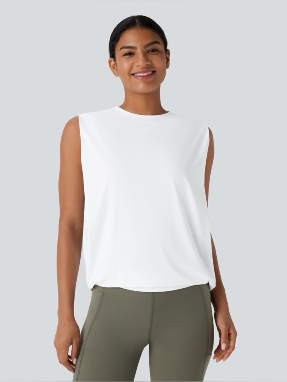 Halara Round Neck Ruched Cool Touch Yoga Tank Top | M